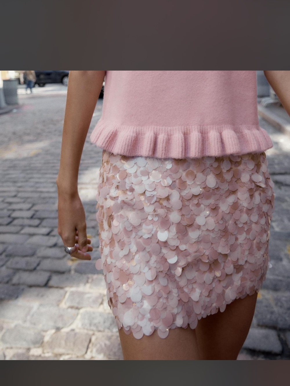Zara Pink Sequin-Embellished Mini Skirt